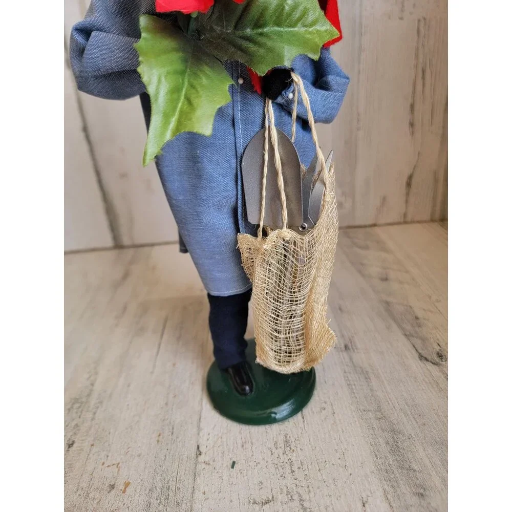 Byers Choice Gardener‎ man poinsettia flower vintage figure shovel